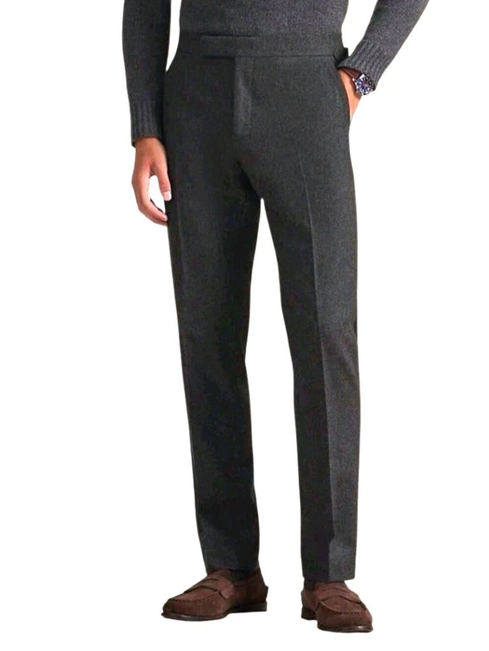 Polo Ralph Lauren Men Pants Size 36 Charcoal Gray Wool Twill Trousers Unhemmed